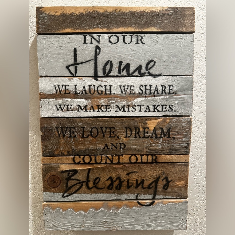 Rustic Wooden Wall Art Sign - 'Home' Blessings Quote